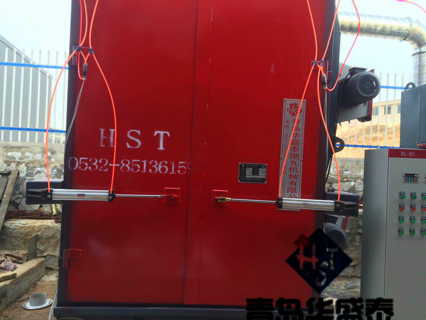 發貨威海吊鉤式拋丸機調試完畢拋丸效果現場圖